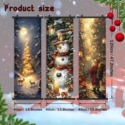 Christmas Themed Wall Banner, 3 Counts/Set Snowman & Tree & Santa Claus Pattern Wall Decor, Wall Art for Home Living Room Bedroom Decor