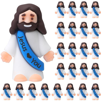 Mini Jesus Figures 25Pcs Little Jesus Figures Cute Jesus Ornament with Jesus Love You Slogan Religious to Hide and Seek Religious Christmas Christian Baptism Gifts