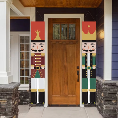 Christmas Porch Sign Soldier Model Nutcracker Hanging Banners for Holiday Home Indoor Outdoor Porch Wall Christmas Decoration