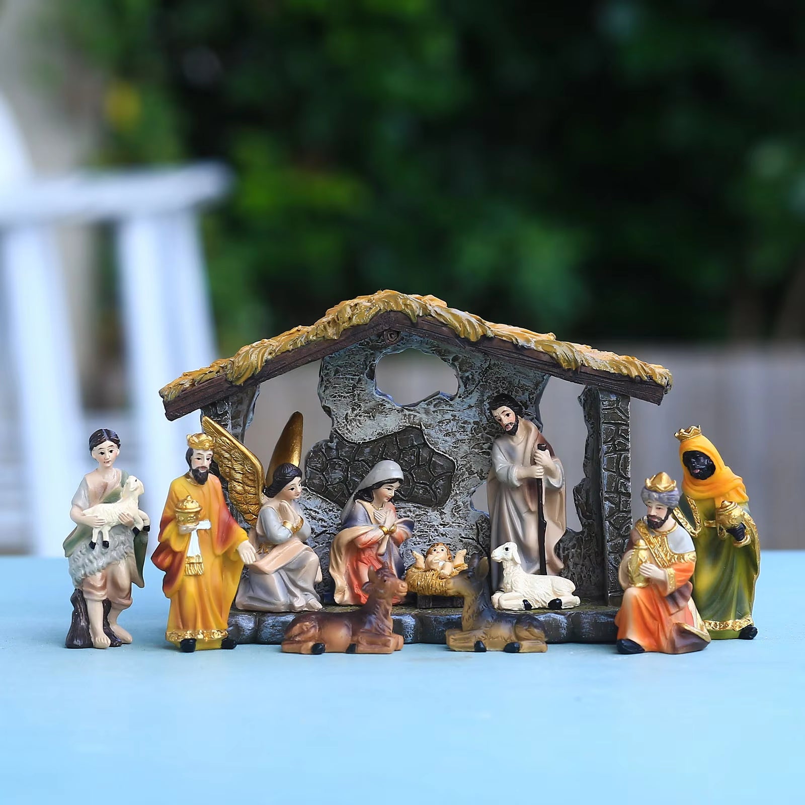 Nativity Scene Set Baby Jesus Christmas Figurines Hand Painted Table Ornament for Xmas Party Christian New Year Xmas Tree Decor