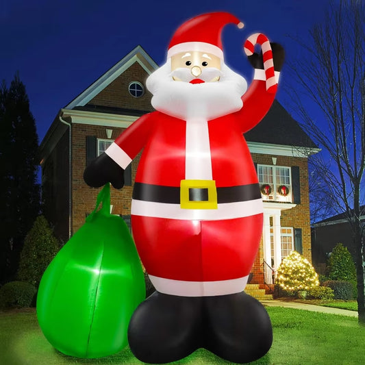 TURNMEON 14 Feet Giant Christmas Inflatable Decorations Outdoor Santa Claus with Gift Bag LED Lighted 11 Stakes 4 Tethers