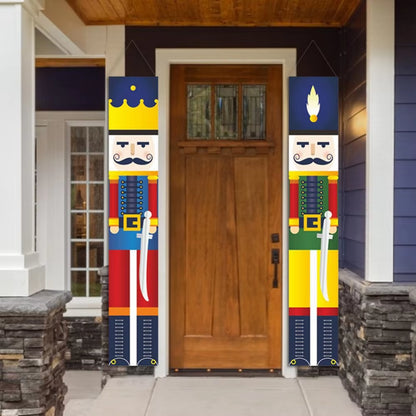 Christmas Porch Sign Soldier Model Nutcracker Hanging Banners for Holiday Home Indoor Outdoor Porch Wall Christmas Decoration