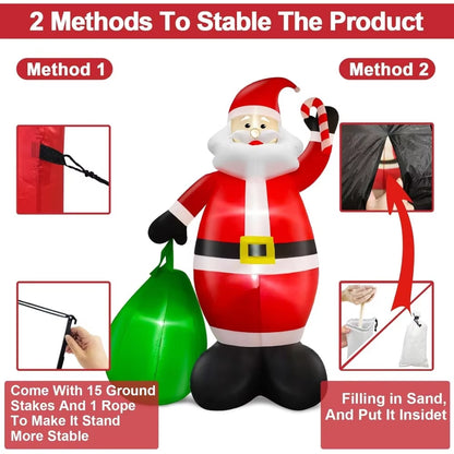 TURNMEON 14 Feet Giant Christmas Inflatable Decorations Outdoor Santa Claus with Gift Bag LED Lighted 11 Stakes 4 Tethers