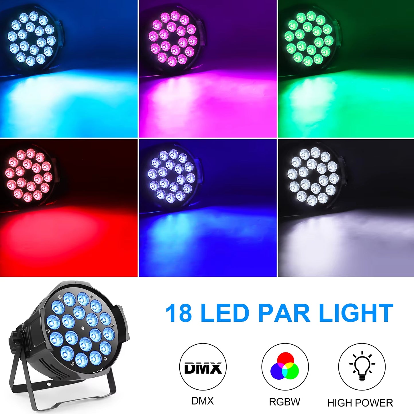 4PCS 200W 18 LED Par Light 4In1 18X8W RGBW Stage Light DMX 512 Control 4/8CH Flat Lighting Christmas DJ Party Disco Lamp