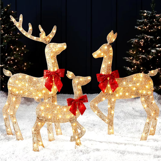 Christmas Decoration 4Ft 3-Piece 2D Lighted Deer Family Set, Large Outdoor Yard Reindeer Holiday Christmas Decoration With