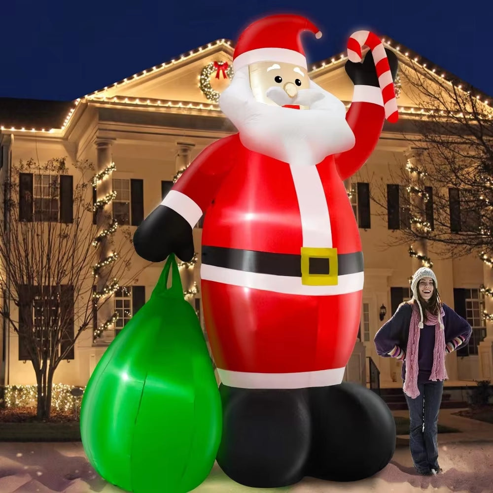 TURNMEON 14 Feet Giant Christmas Inflatable Decorations Outdoor Santa Claus with Gift Bag LED Lighted 11 Stakes 4 Tethers