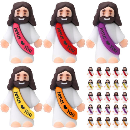 Mini Jesus Figures 25Pcs Little Jesus Figures Cute Jesus Ornament with Jesus Love You Slogan Religious to Hide and Seek Religious Christmas Christian Baptism Gifts