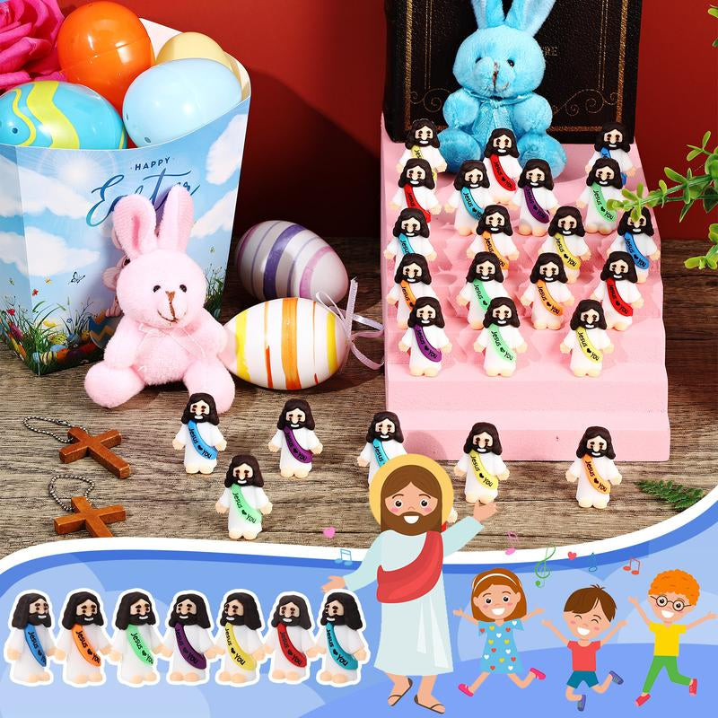 Mini Jesus Figures 25Pcs Little Jesus Figures Cute Jesus Ornament with Jesus Love You Slogan Religious to Hide and Seek Religious Christmas Christian Baptism Gifts