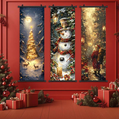 Christmas Themed Wall Banner, 3 Counts/Set Snowman & Tree & Santa Claus Pattern Wall Decor, Wall Art for Home Living Room Bedroom Decor