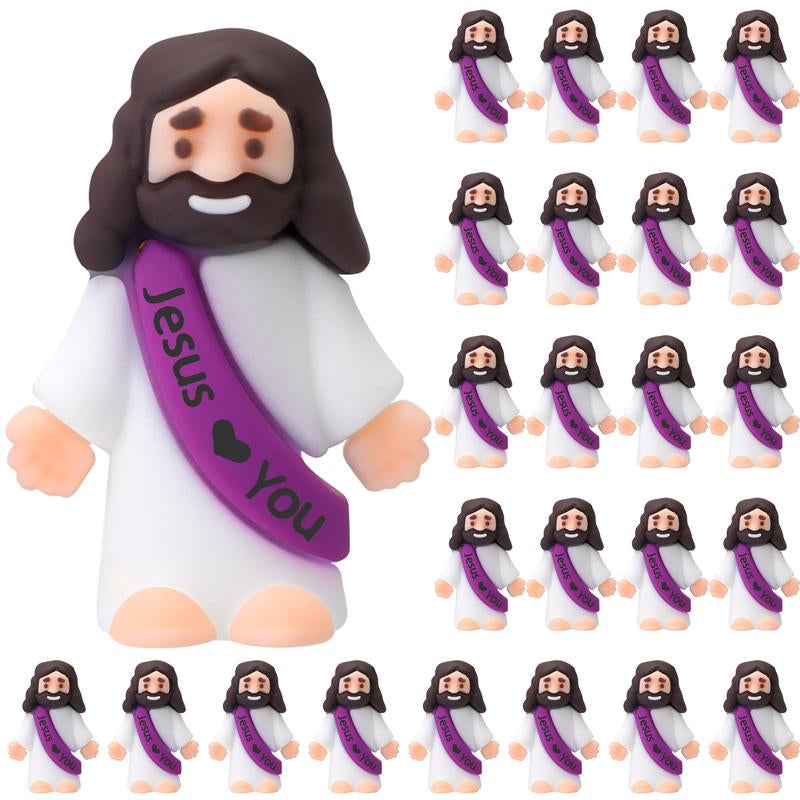 Mini Jesus Figures 25Pcs Little Jesus Figures Cute Jesus Ornament with Jesus Love You Slogan Religious to Hide and Seek Religious Christmas Christian Baptism Gifts