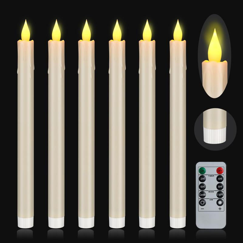 Flameless Taper Candles 6 Pack 10.6" Dripless Ivory Battery Operated Window Candles Included Remote Timer 400+ Hours by 2AA Batteries for Home Decor Christmas Christmas Wedding(Ivory,6 Pack)