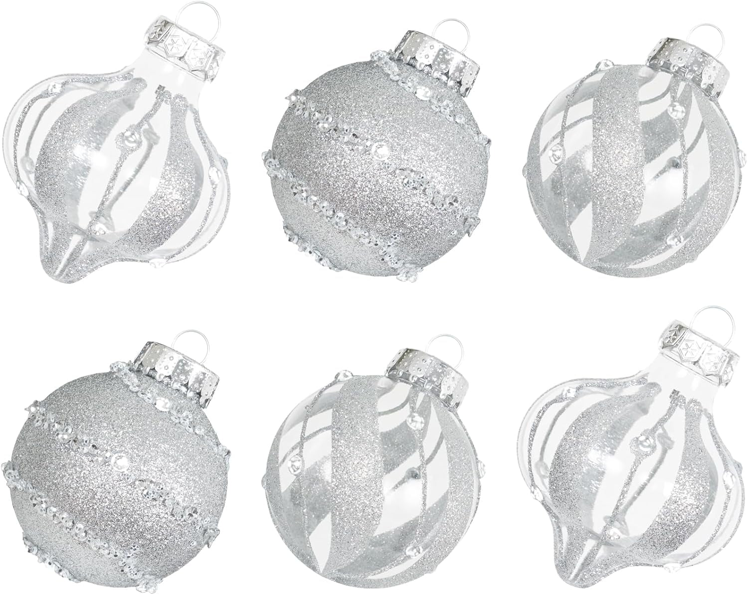 Christmas Ball Ornaments Set-70Mm/2.76" Silver Large Shatterproof Clear Glitter Pastic Christmas Ball Xmas Tree Decoration Delicate Hanging Ornament (12 Counts,Diamond Silver)