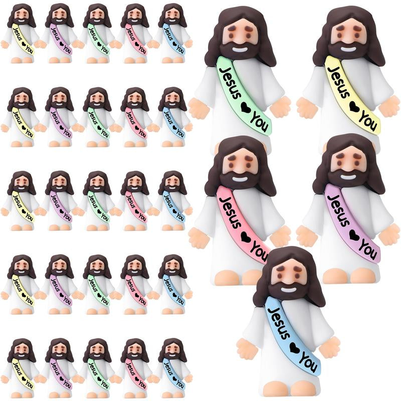 Mini Jesus Figures 25Pcs Little Jesus Figures Cute Jesus Ornament with Jesus Love You Slogan Religious to Hide and Seek Religious Christmas Christian Baptism Gifts