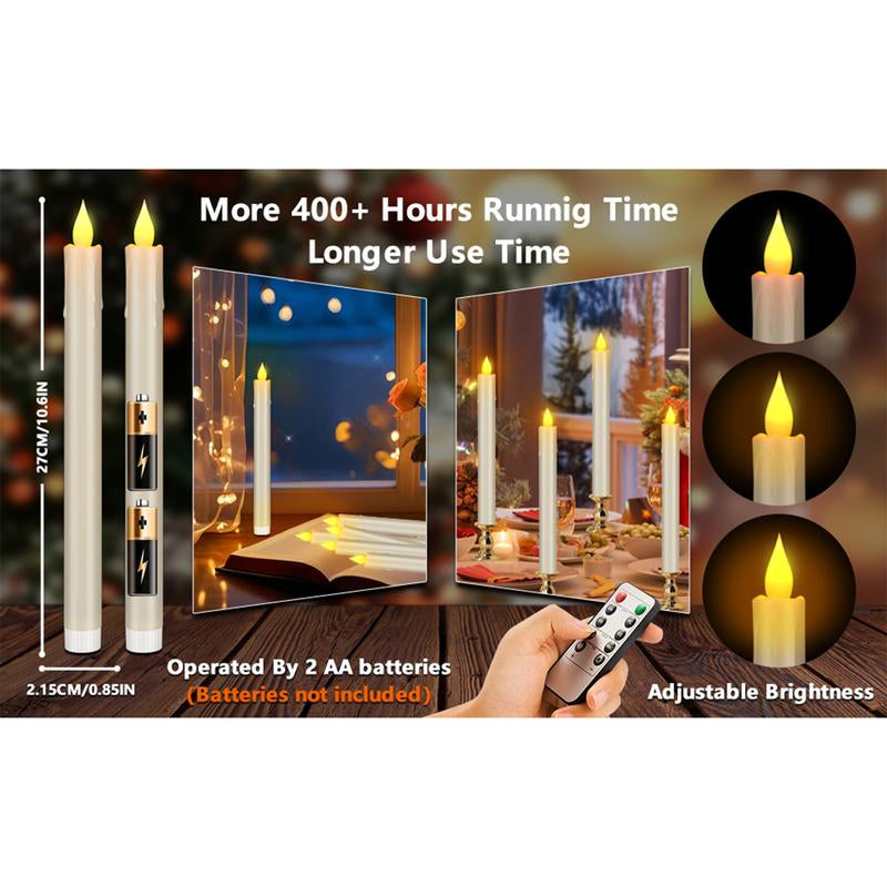 Flameless Taper Candles 6 Pack 10.6" Dripless Ivory Battery Operated Window Candles Included Remote Timer 400+ Hours by 2AA Batteries for Home Decor Christmas Christmas Wedding(Ivory,6 Pack)