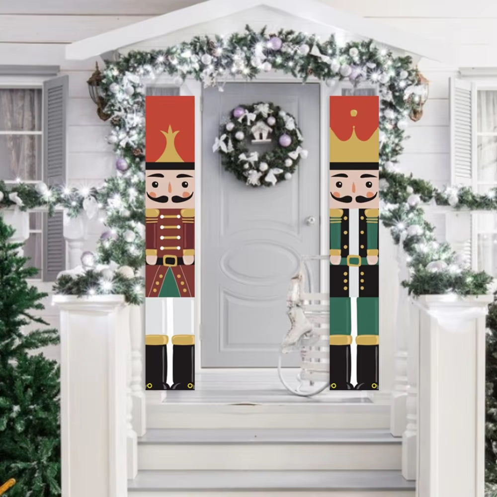 Christmas Porch Sign Soldier Model Nutcracker Hanging Banners for Holiday Home Indoor Outdoor Porch Wall Christmas Decoration