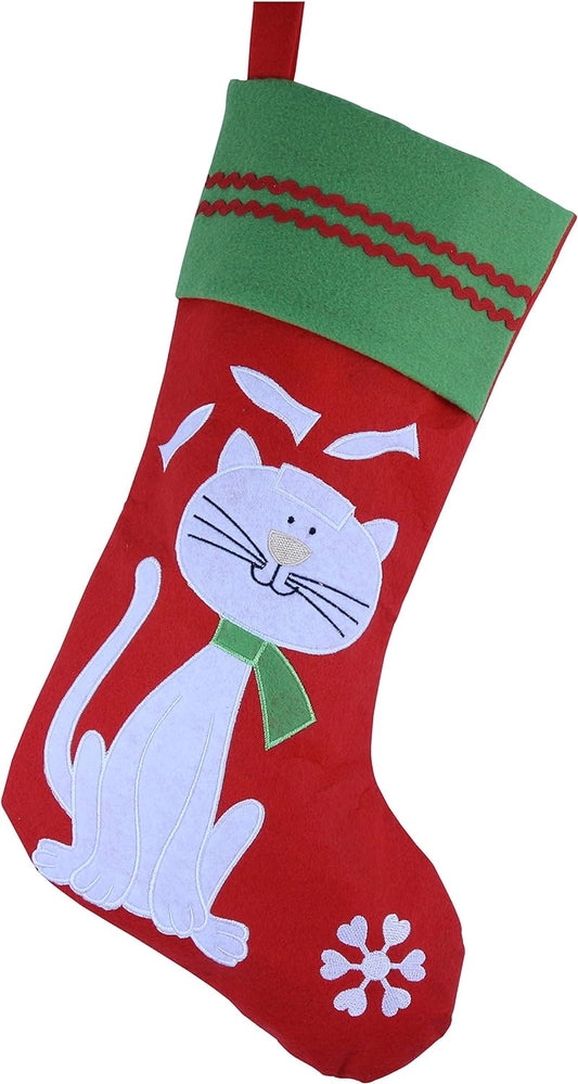 Lovely Embroidered Cat Pet Christmas Stockings Ideal Xmas Holiday Party Gifts for Kitty 16-Inch Long(Cat)