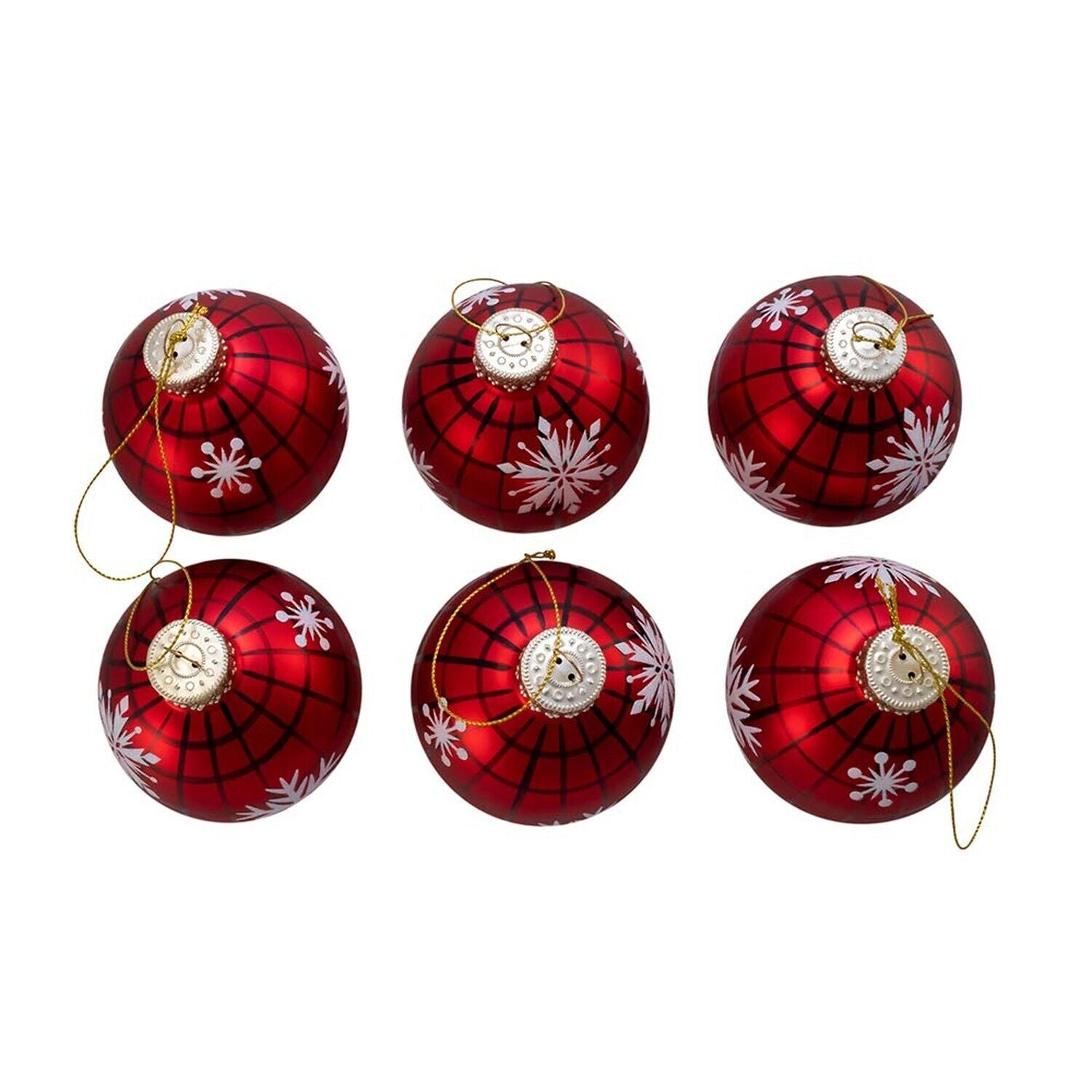 Kurt S. Adler Kurt Adler 80MM Plaid with Snowflakes Glass Ball, 6 Piece Box O...