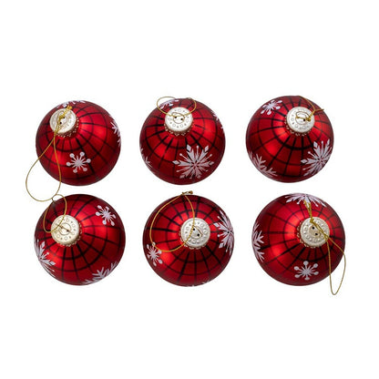 Kurt S. Adler Kurt Adler 80MM Plaid with Snowflakes Glass Ball, 6 Piece Box O...