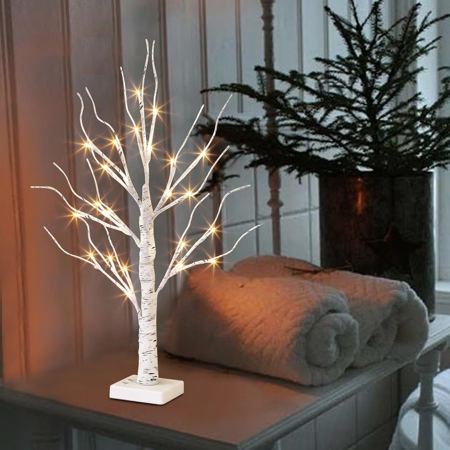 Lighted Tree, White Birch Tree with LED Lights, Prelit Artificial Tree with Timer, Centerpiece Tree Light for Christmas Decorations, Light up Tabletop Tree Home Decor (2 FT, Warm White)