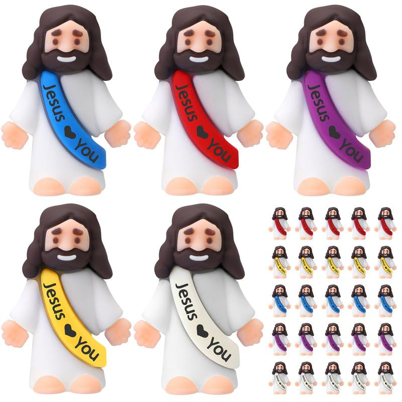 Mini Jesus Figures 25Pcs Little Jesus Figures Cute Jesus Ornament with Jesus Love You Slogan Religious to Hide and Seek Religious Christmas Christian Baptism Gifts