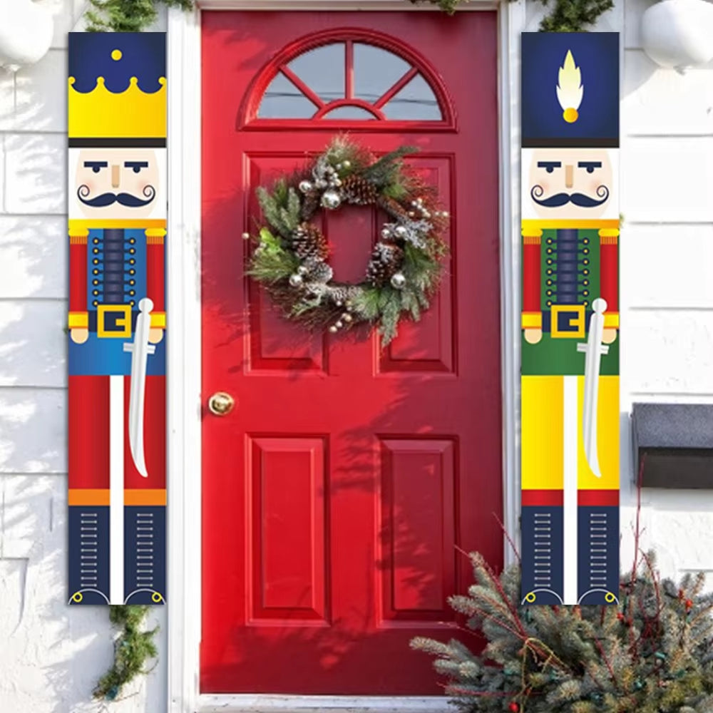 Christmas Porch Sign Soldier Model Nutcracker Hanging Banners for Holiday Home Indoor Outdoor Porch Wall Christmas Decoration