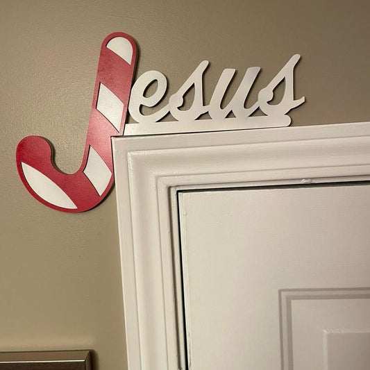 Jesus Door Trim Decor with Candy Cane Design