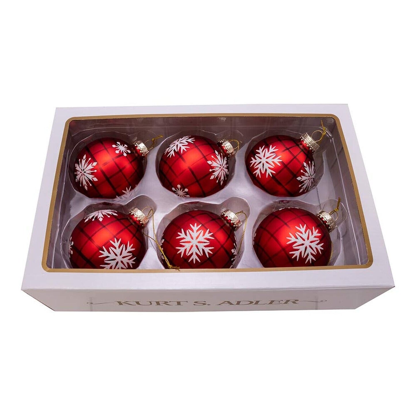 Kurt S. Adler Kurt Adler 80MM Plaid with Snowflakes Glass Ball, 6 Piece Box O...