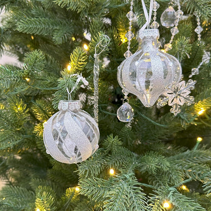 Christmas Ball Ornaments Set-70Mm/2.76" Silver Large Shatterproof Clear Glitter Pastic Christmas Ball Xmas Tree Decoration Delicate Hanging Ornament (12 Counts,Diamond Silver)