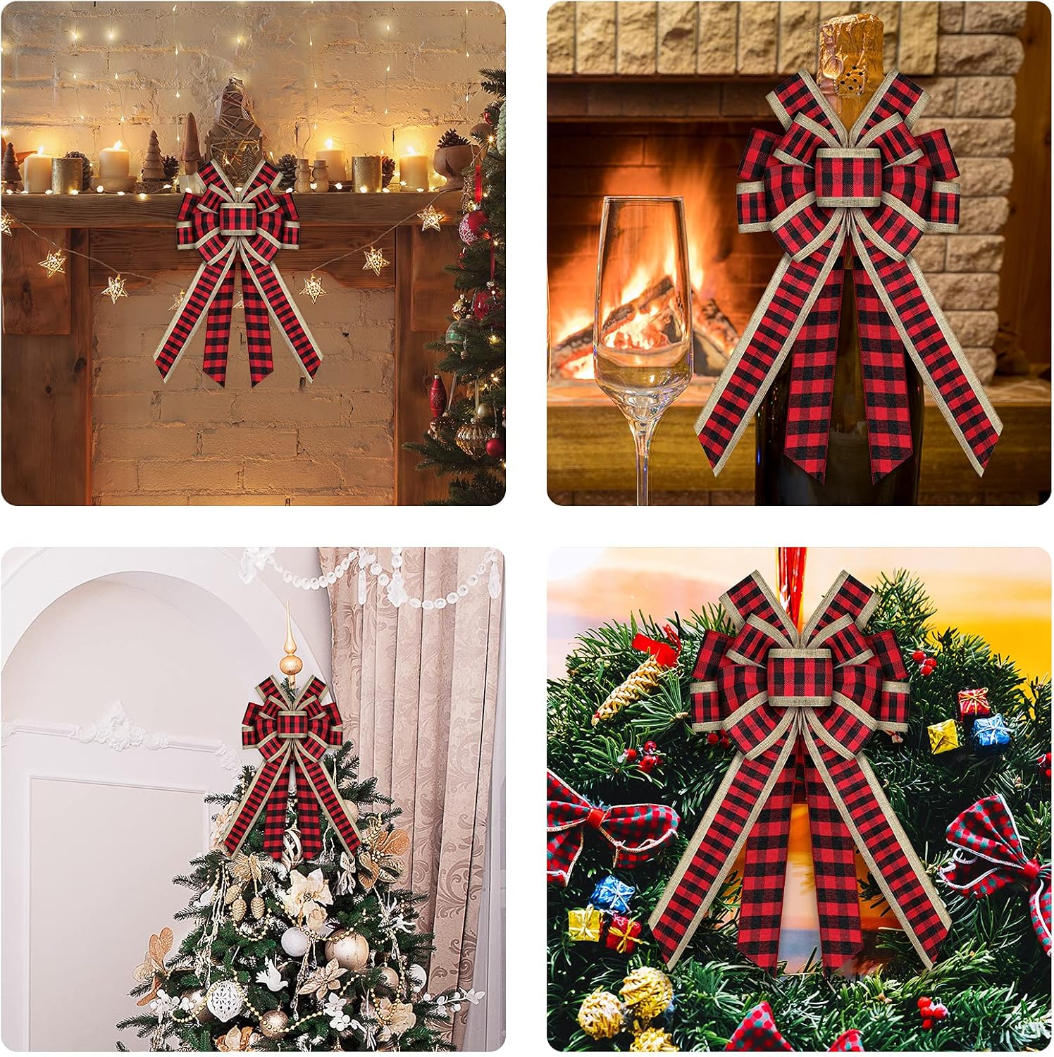 Christmas Bow Large Buffalo Plaid Bow Christmas Wreath Bow Xmas Checkered Bow Holiday Christmas Bows for Christmas Tree Crafts DIY Bow Decoration(Red and Black, 11.4 X 20.9 Inches)