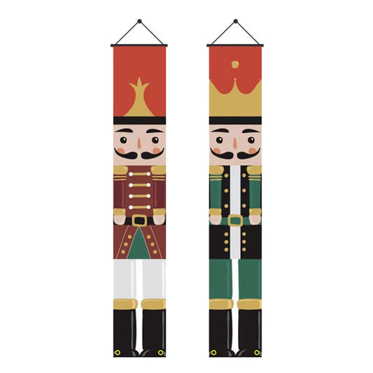 Christmas Porch Sign Soldier Model Nutcracker Hanging Banners for Holiday Home Indoor Outdoor Porch Wall Christmas Decoration