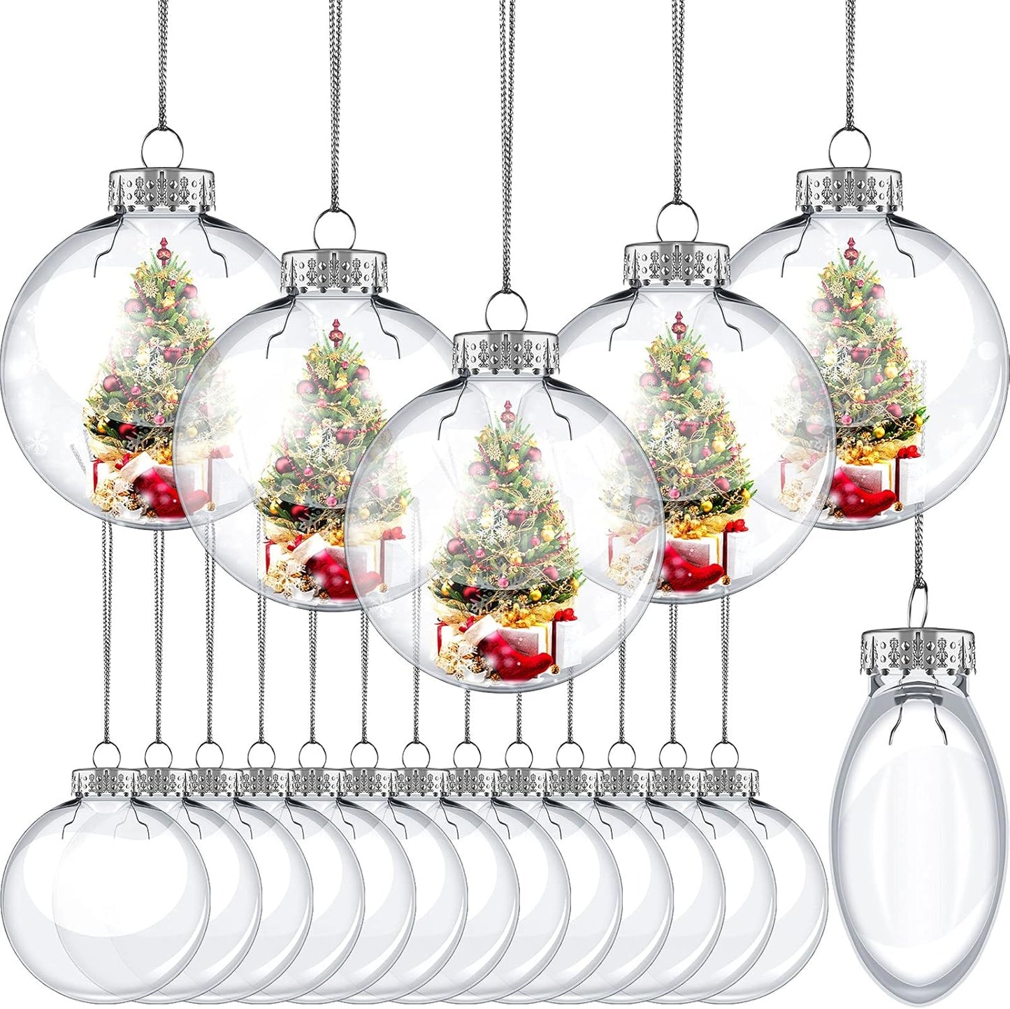 3.15 Inch Clear Christmas Ornament Discs Plastic Fillable Hanging Ornaments Balls DIY Transparent Christmas Ornaments Balls for Christmas Tree Crafting Wedding Home (Silver,24 Pieces)