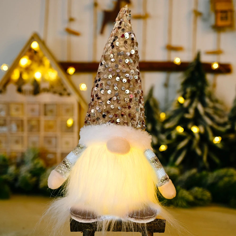 Allilit 2024 Christmas Doll Sled Elf Ski Gnome with Led Light Christmas Decorations for Home Xmas 2024 New Year 28Cm