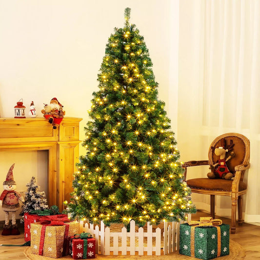 Christmas Tree Artificial Christmas Spruce 4/5/6/7 Ft Pine Metal Stand with LED Lights