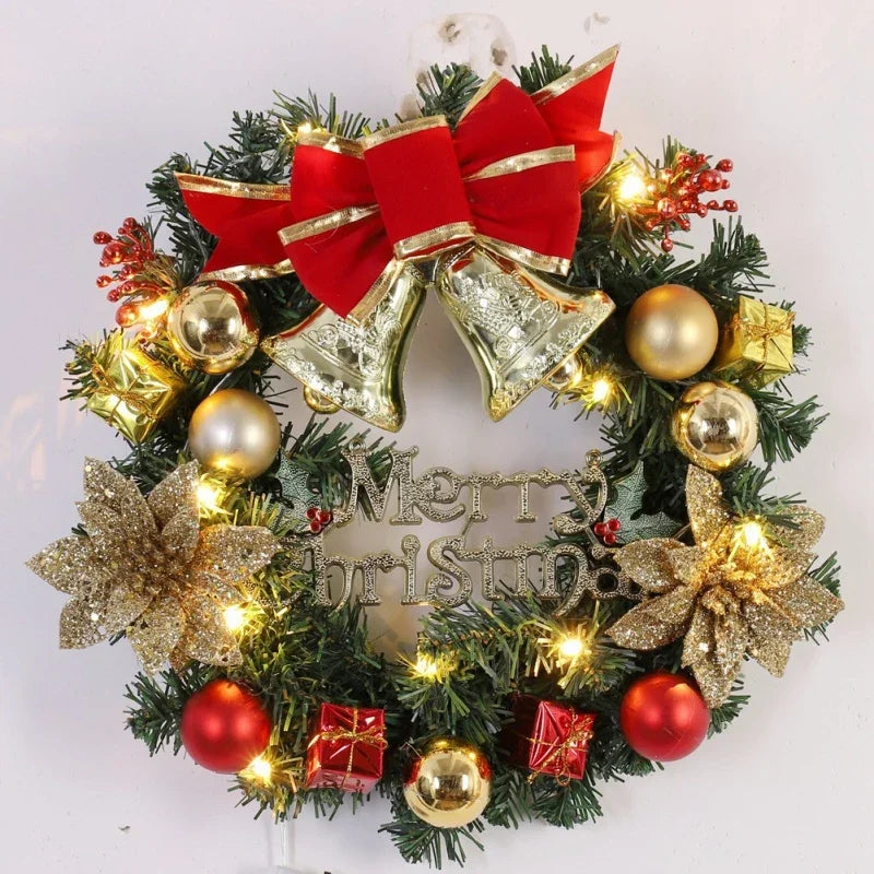 Christmas Wreath for Front Door Gold Window Wall Door Christmas Decorations 2024 Garland Ornament New Year Navidad 2025