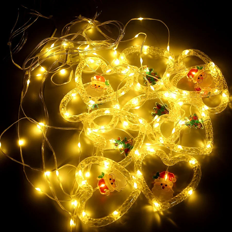 Christmas Star Window Lights Indoor Bedroom Curtain Decor Atmosphere Lamp with Remote LED Christmas Decor Curtain String Lights