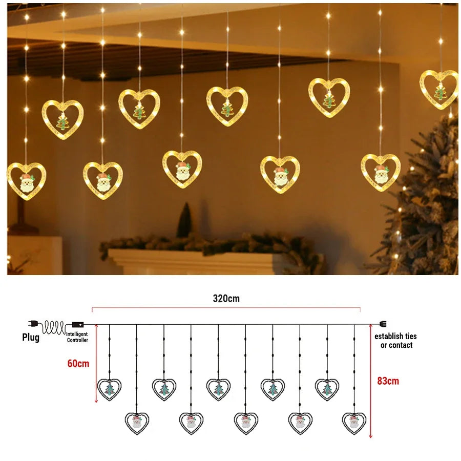 Christmas Star Window Lights Indoor Bedroom Curtain Decor Atmosphere Lamp with Remote LED Christmas Decor Curtain String Lights