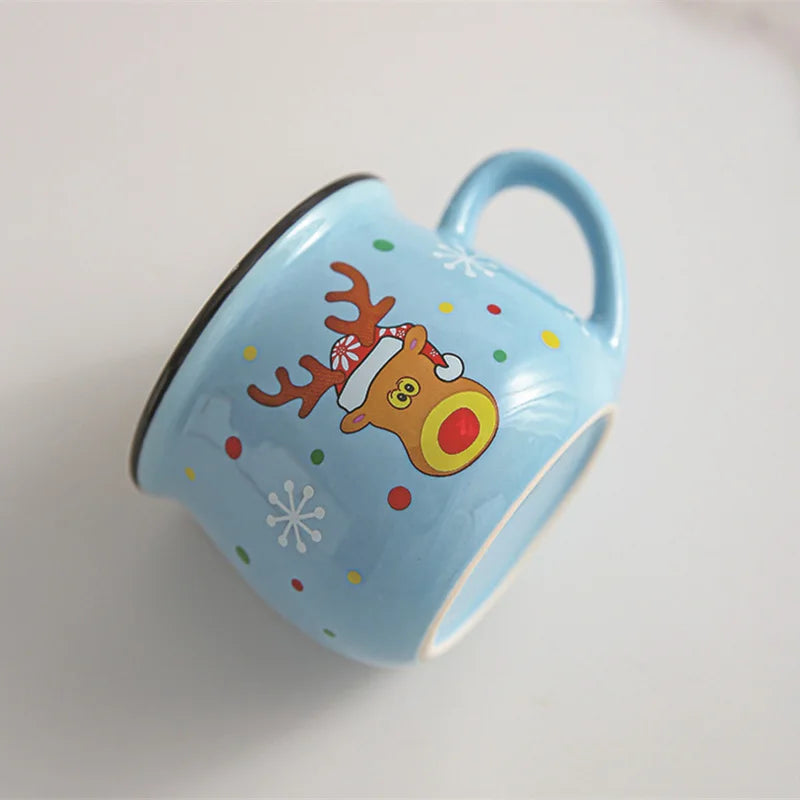 Ceramic Christmas Mousse Mug Cartoon Santa Cup Coffee Cup for Office Home Baking Dessert Breakfast Milk Mug for Kids Xmas Gift