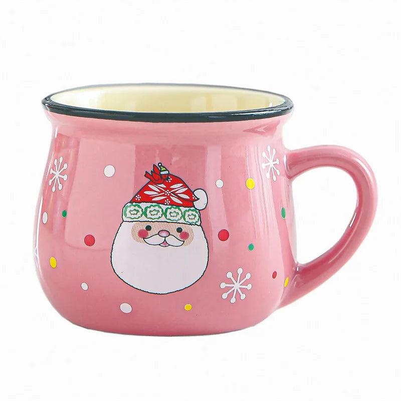 Ceramic Christmas Mousse Mug Cartoon Santa Cup Coffee Cup for Office Home Baking Dessert Breakfast Milk Mug for Kids Xmas Gift