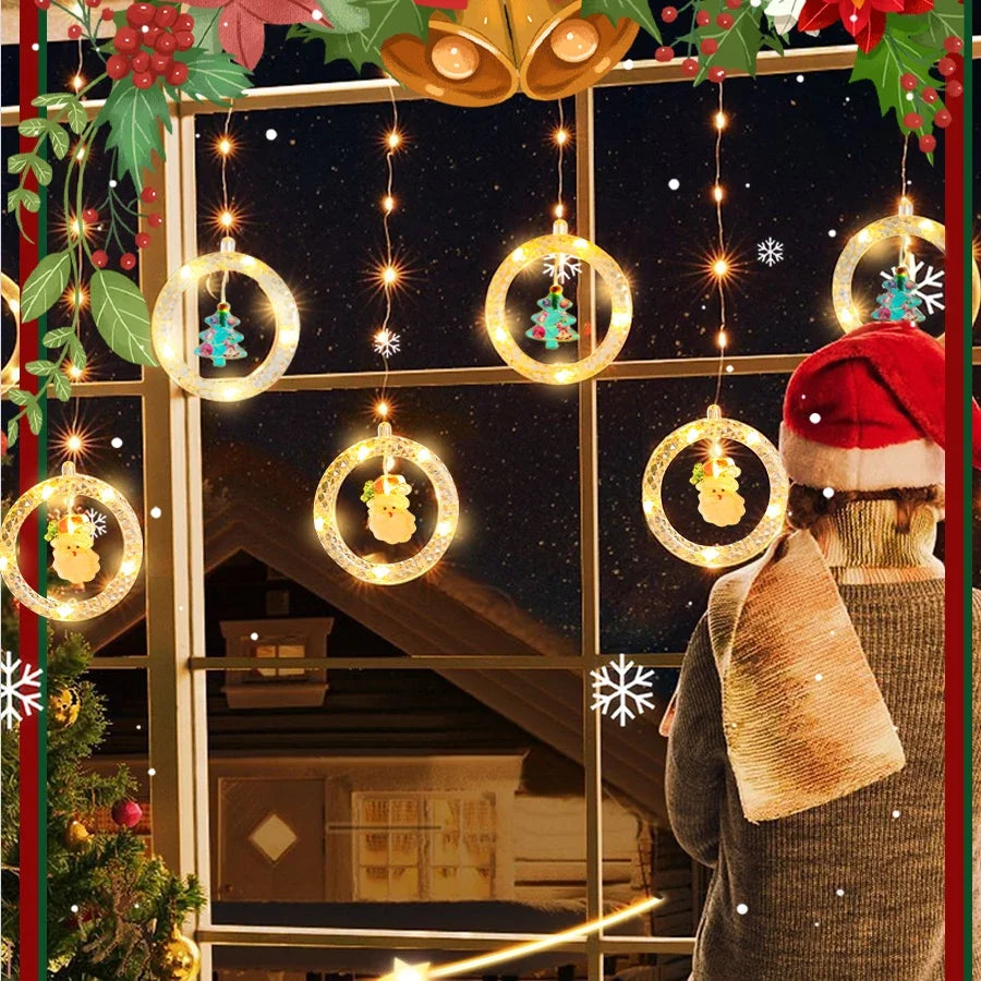 Christmas Star Window Lights Indoor Bedroom Curtain Decor Atmosphere Lamp with Remote LED Christmas Decor Curtain String Lights