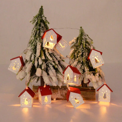 Christmas Wooden House LED String Light Xmas Tree Hanging Ornament 2024 Christmas Decoration for Home Kids New Year Gift Navidad