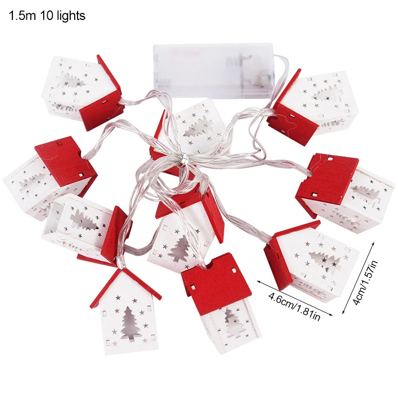 Christmas Wooden House LED String Light Xmas Tree Hanging Ornament 2024 Christmas Decoration for Home Kids New Year Gift Navidad