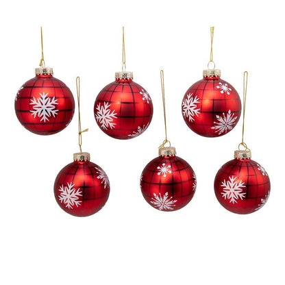 Kurt S. Adler Kurt Adler 80MM Plaid with Snowflakes Glass Ball, 6 Piece Box O...