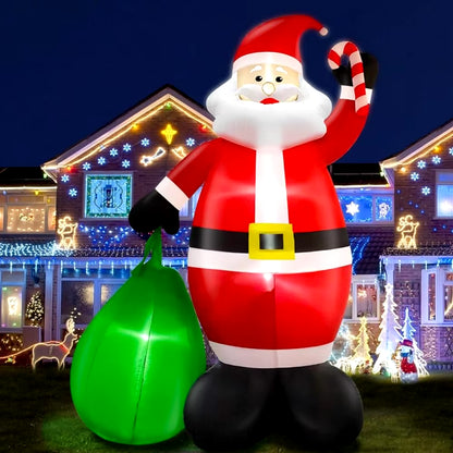 TURNMEON 14 Feet Giant Christmas Inflatable Decorations Outdoor Santa Claus with Gift Bag LED Lighted 11 Stakes 4 Tethers