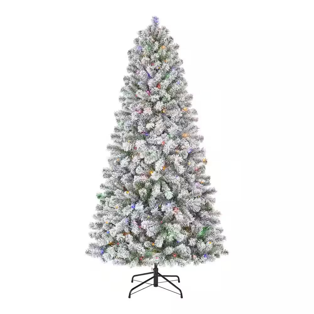 6.5 Ft. Pre-Lit LED Festive Pine Flocked Artificial Christmas Tree