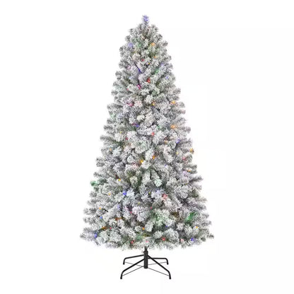 6.5 Ft. Pre-Lit LED Festive Pine Flocked Artificial Christmas Tree