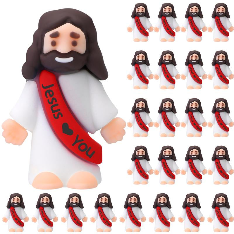 Mini Jesus Figures 25Pcs Little Jesus Figures Cute Jesus Ornament with Jesus Love You Slogan Religious to Hide and Seek Religious Christmas Christian Baptism Gifts