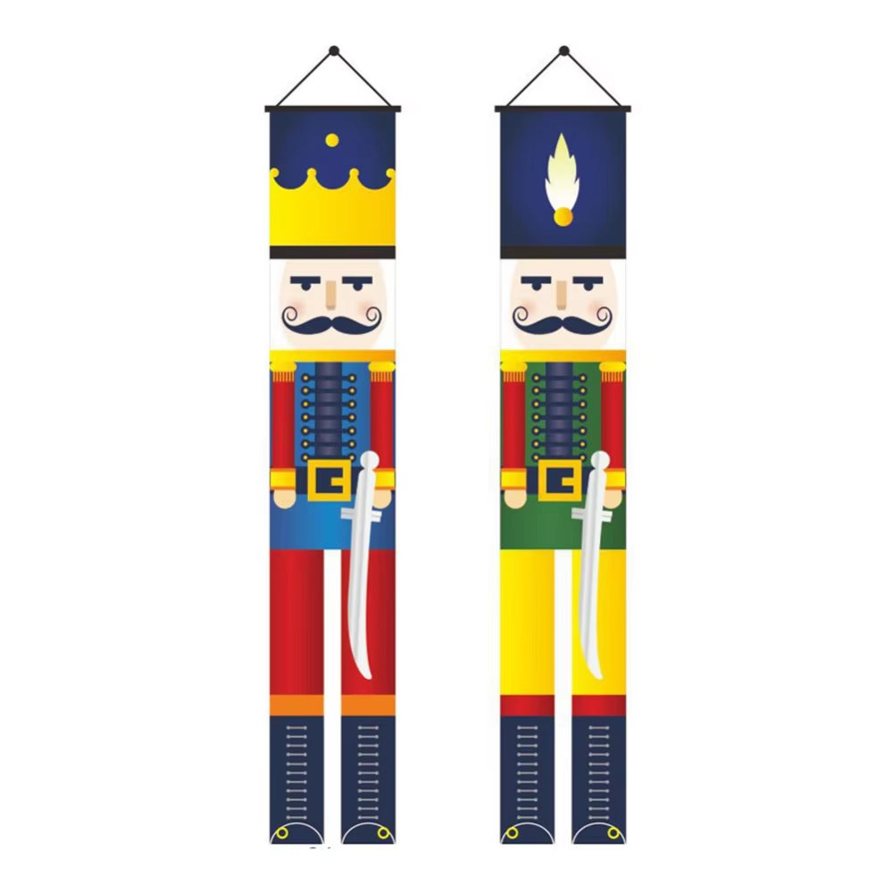 Christmas Porch Sign Soldier Model Nutcracker Hanging Banners for Holiday Home Indoor Outdoor Porch Wall Christmas Decoration