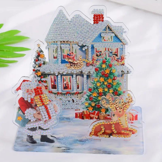 Christmas Santa Clause House Pattern DIY Diamond Art Painting without Frame, DIY 5D Diamond Arts Painting Kit, Wall Art Decor for Home Living Room Bedroom