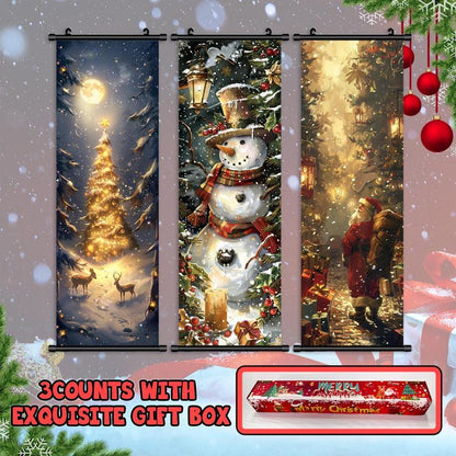 Christmas Themed Wall Banner, 3 Counts/Set Snowman & Tree & Santa Claus Pattern Wall Decor, Wall Art for Home Living Room Bedroom Decor