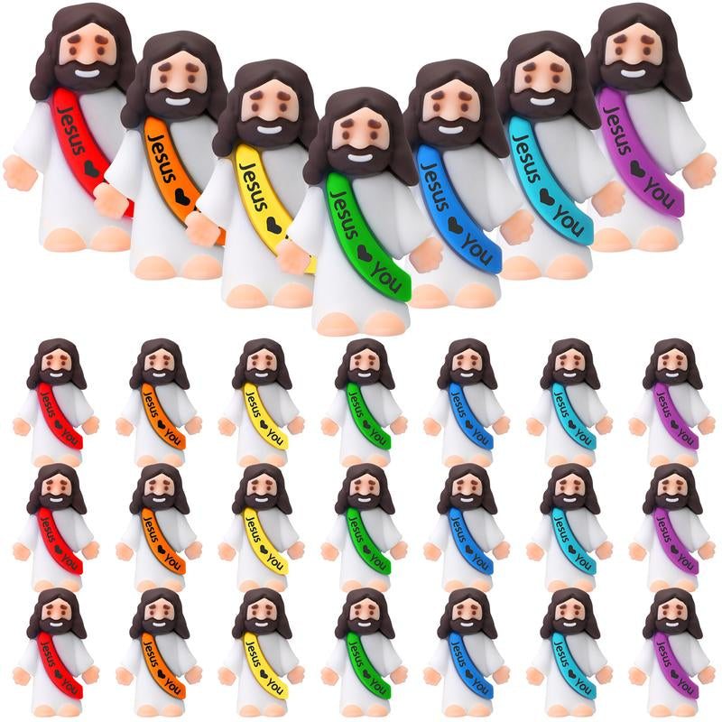 Mini Jesus Figures 25Pcs Little Jesus Figures Cute Jesus Ornament with Jesus Love You Slogan Religious to Hide and Seek Religious Christmas Christian Baptism Gifts